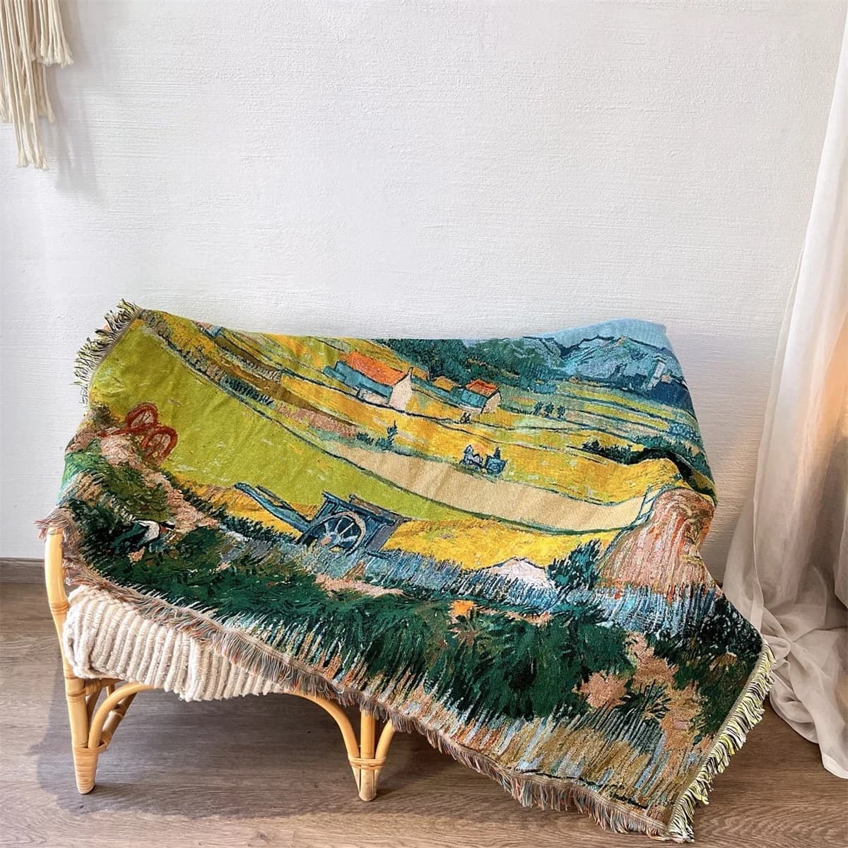 Adīta pleda sega ar Van Goga mākslas druku dīvāna dekoram