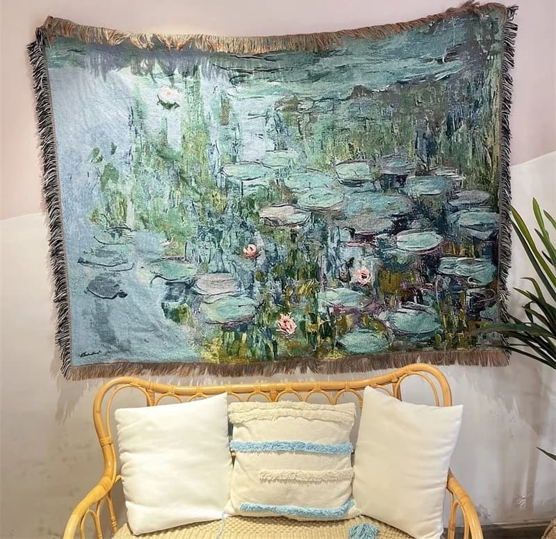 Vintage mākslas drukas pleds dīvānam, 130x160 cm