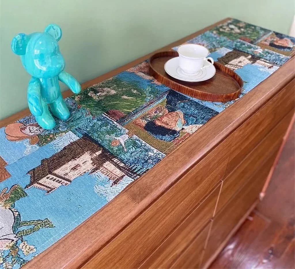 Van Goga stila galda ceļš no kokvilnas un lina maisījuma