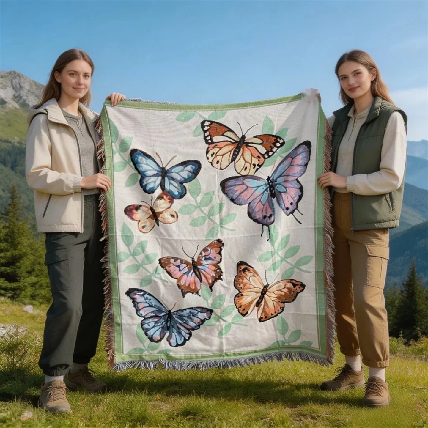 Kokvilnas maisījuma pleds ar pušķiem dīvānam un gultai, 130x160cm