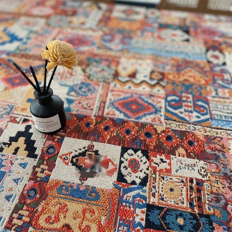Retro boho stila žakarda galdauts ar ģeometrisku rakstu