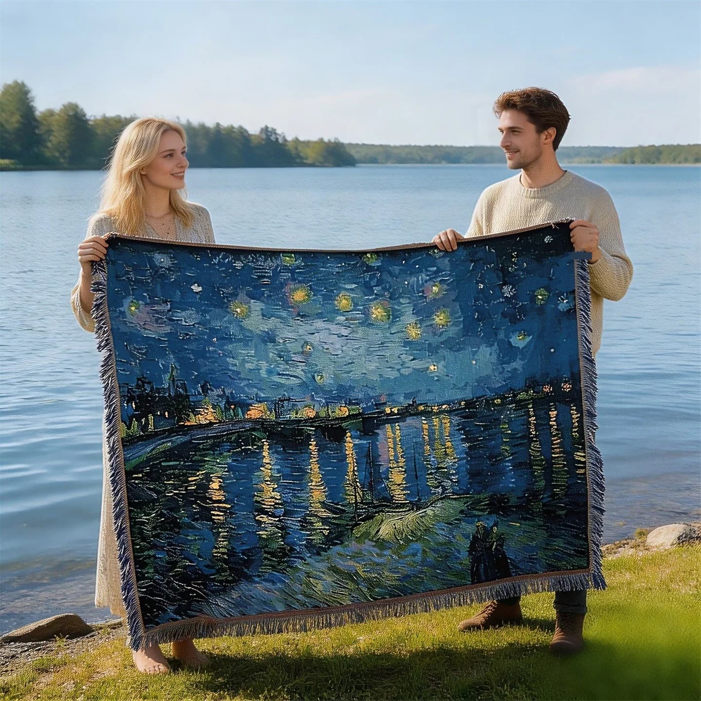 Mākslas gobelēns pleds Van Goga stilā dīvāna dekoram