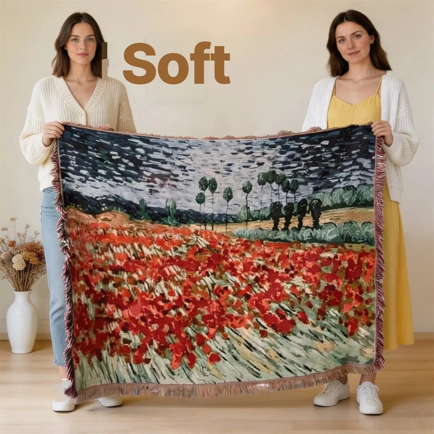 Van Goga stila gobelēna pleds dīvānam un sienas dekoram