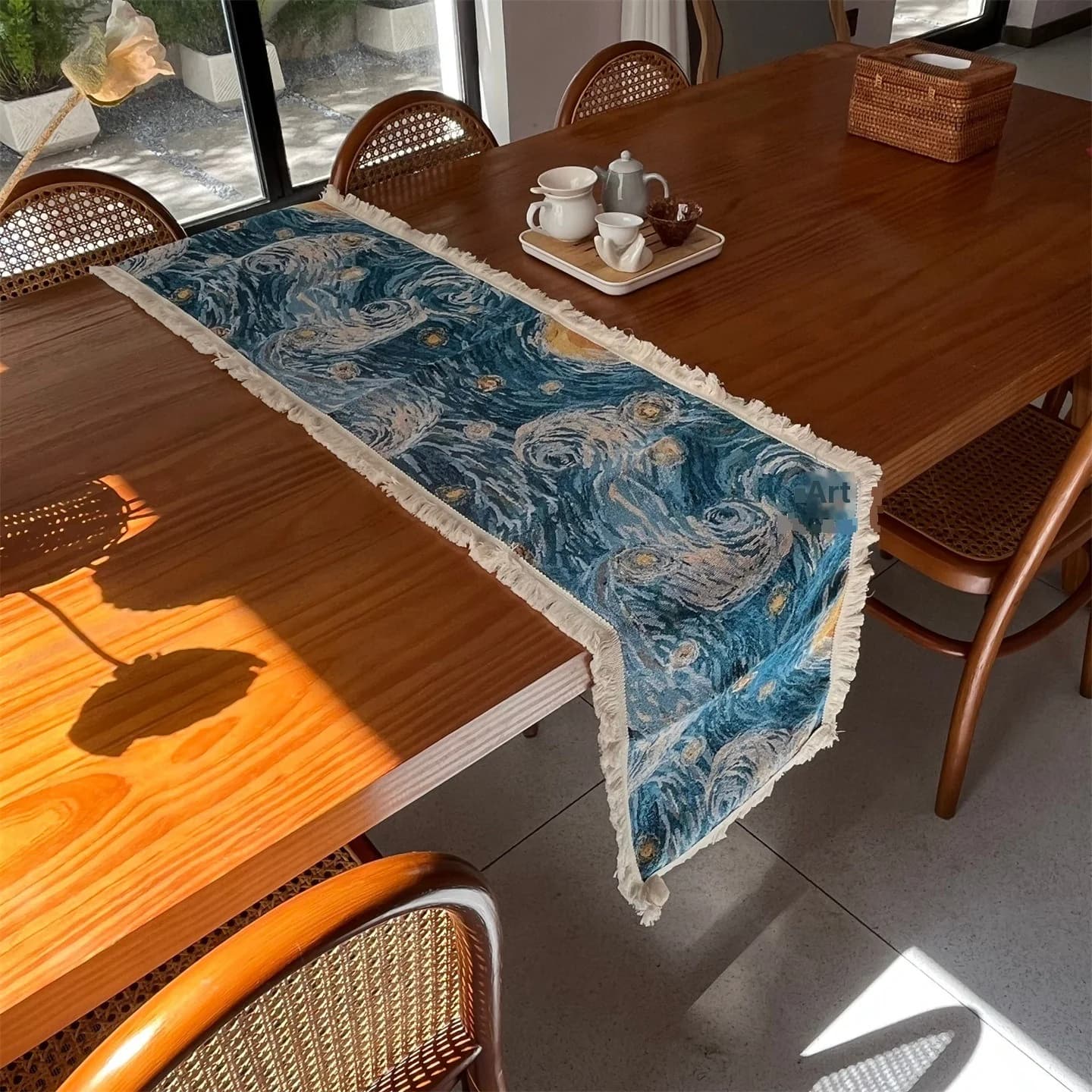 Galda ceļš "Zvaigžņotā nakts" Van Goga stilā, kokvilnas maisījums