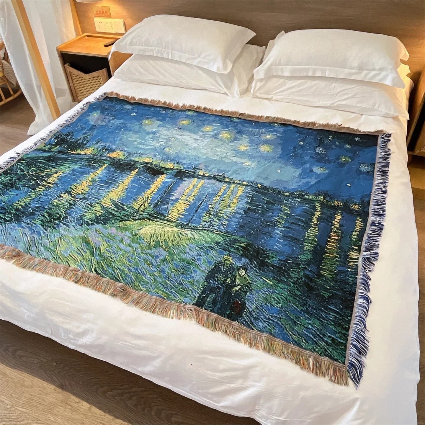 Van Goga stila austa pleda sega dīvānam, gultai, sienas dekoram 130x160cm