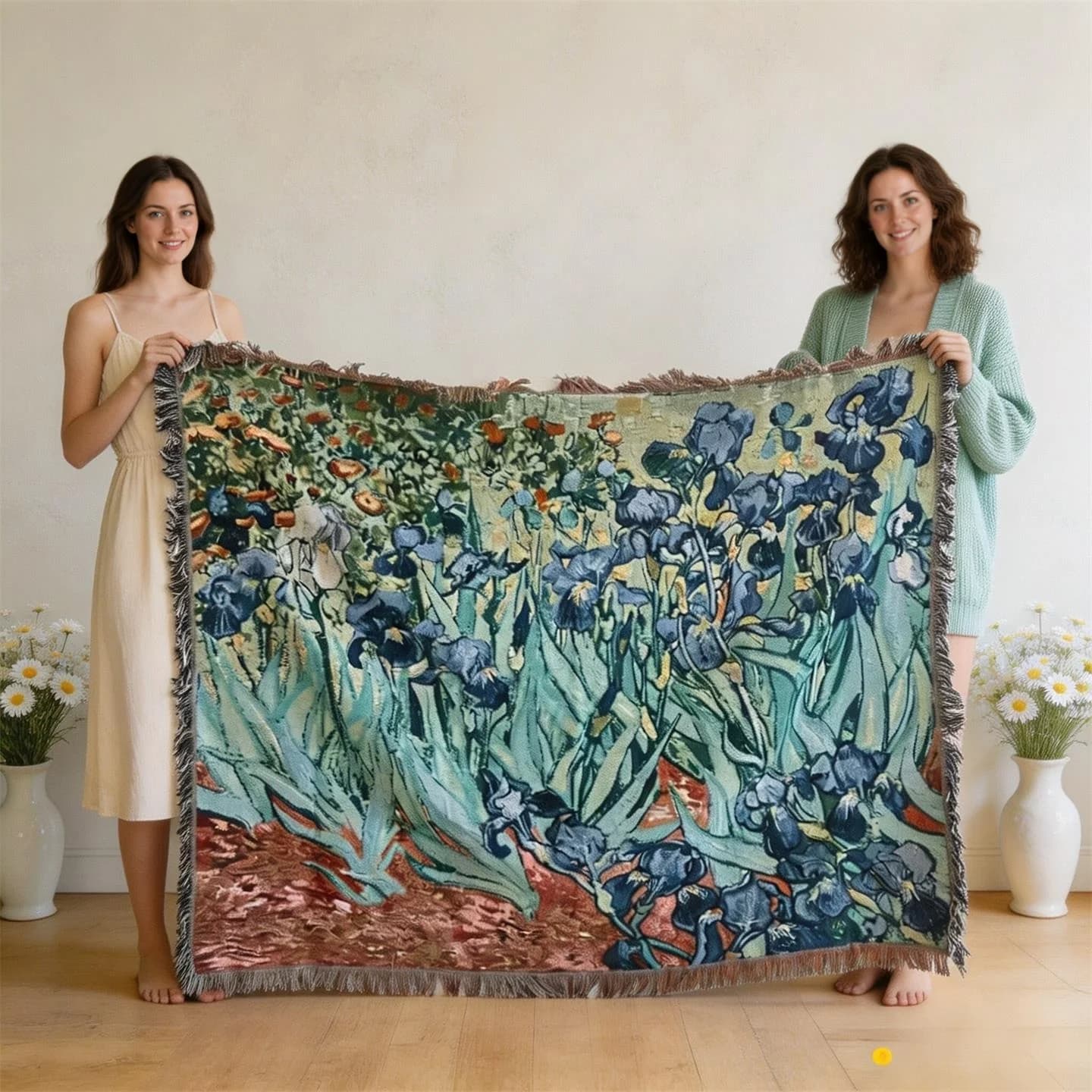 Van Goga stila gobelēna pleds no kokvilnas maisījuma, dīvāna pārklājs