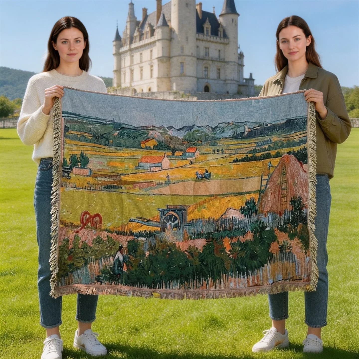 Van Goga stila gobelēna pleds no kokvilnas maisījuma, dīvāna pārklājs
